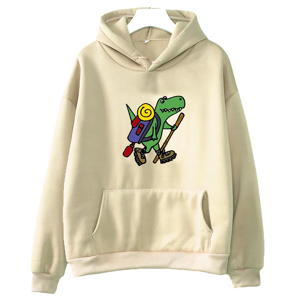 

Hiker T-Rex Dinosaur Funny Pattern Sweatshirts Original Painting Kawaii Clothes Comfortable Fleece Hoodies Autumn Oversized Tops