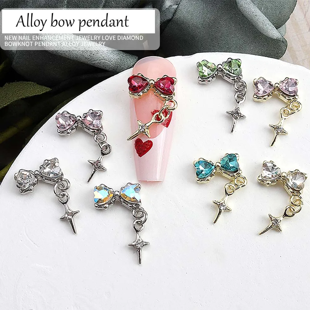 

10pcs Alloy Bow Pendant Nail Charm 3D Mocha Crystal Bowknot Pentagram Pendant Nail Decoration DIY Metal Alloy Nail Accessories