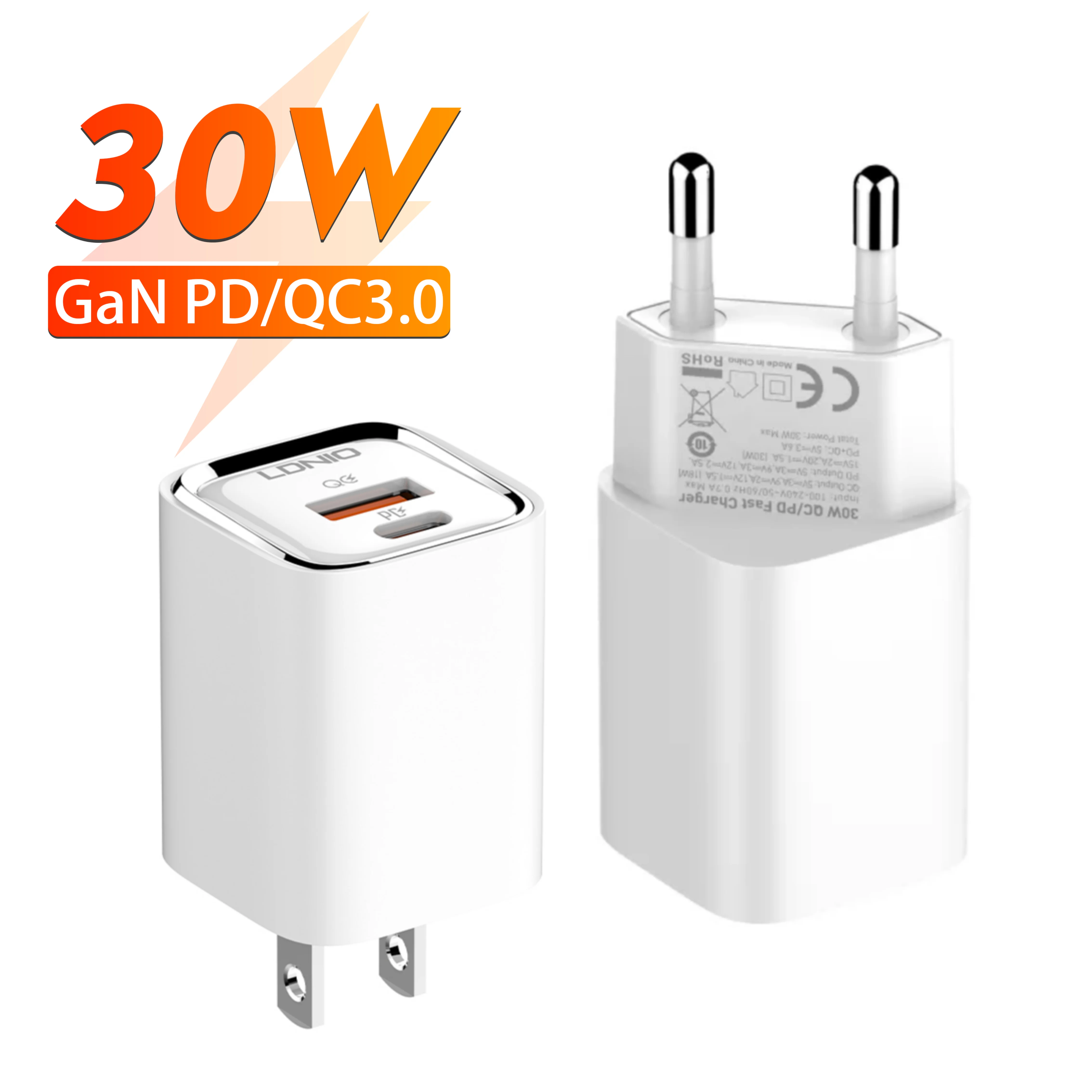 Caricabatterie Usb C Da 30W Ldnio Gan Set Di Blocchi Per Caricabatterie Rapido Compatto Con Cavo, Adattatore Di Alimentazione Usb-C Per Galaxy S23, Go