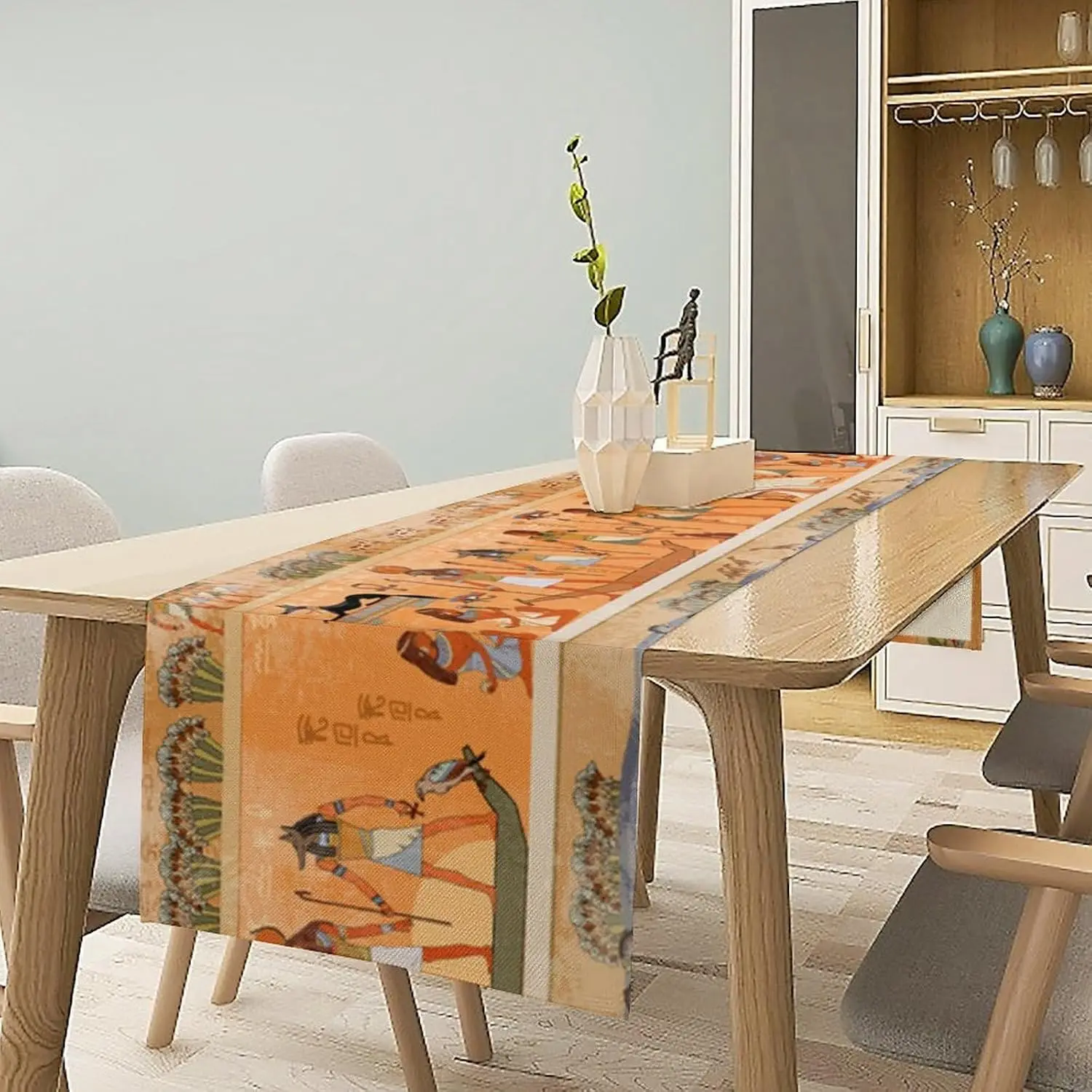 Ancient Egypt Linen Table Runner Mythology Egyptian Gods Pharaohs Antique Hieroglyphs Table Runne for Kitchen Dining Party Decor 2