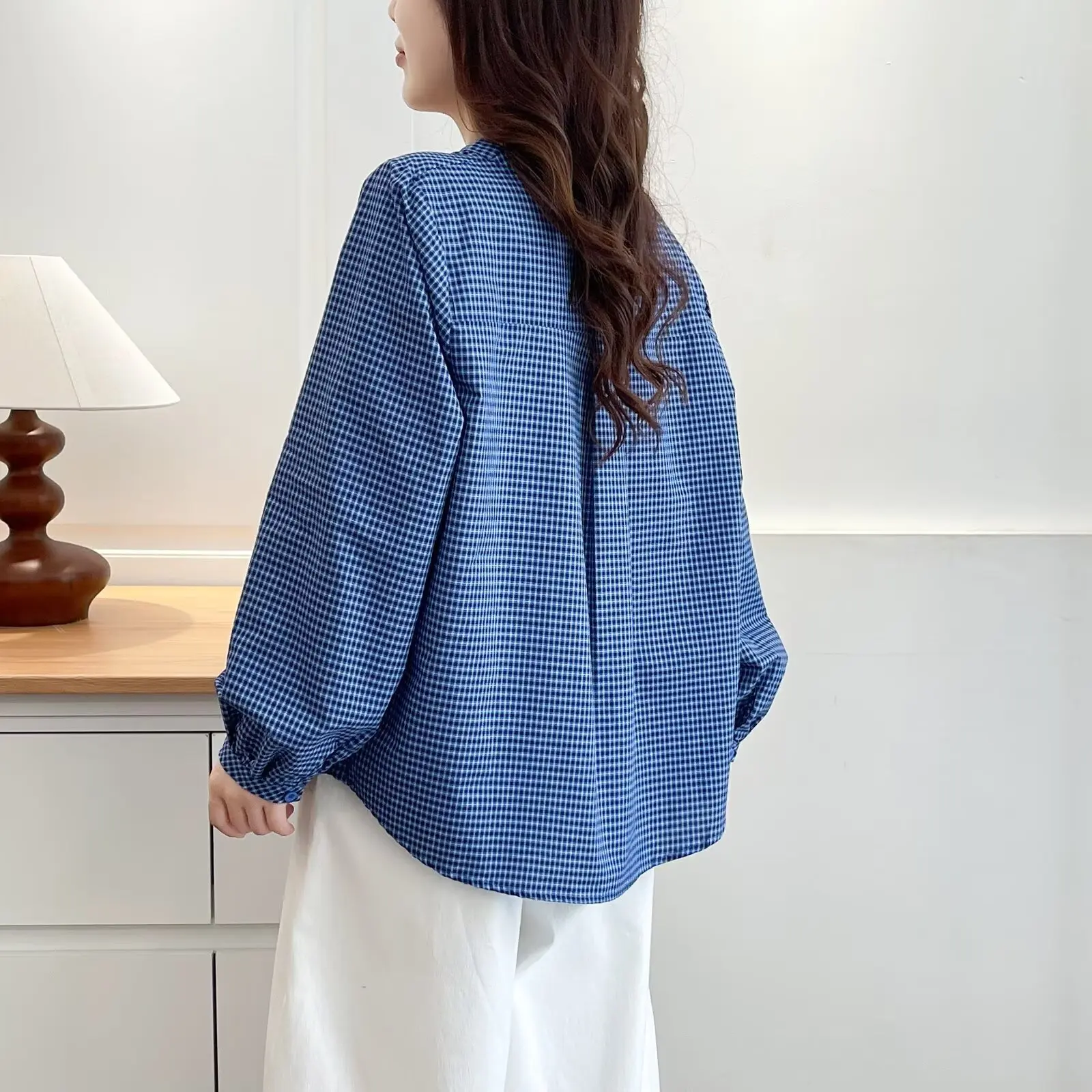 Fashion Plus Size Women's Blouses Autumn New Style British Style Long Sleeve Plaid Shirt 2585