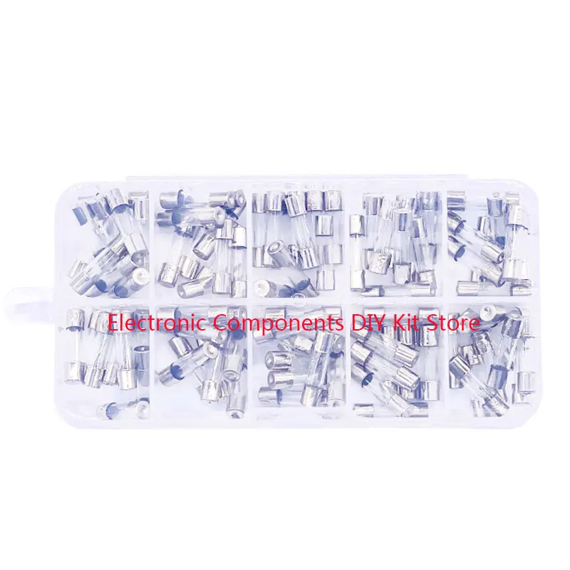 Glass Tube Fuse Kit 100pcs 5x20mm Assorted Amp 0.2A-25A 250V Storage Box