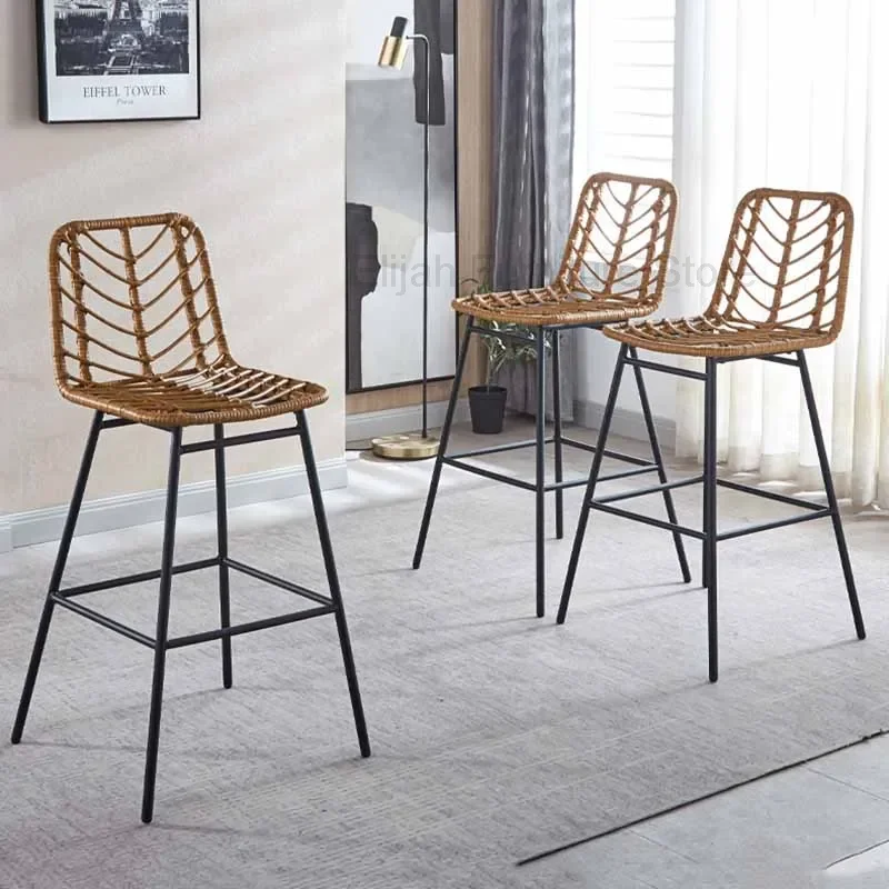

Esthetician Luxury Design Modern Minimalist High Office Bar Chair Dining Metal Computer Chair Rattan Sandalye Furniture XY50BC