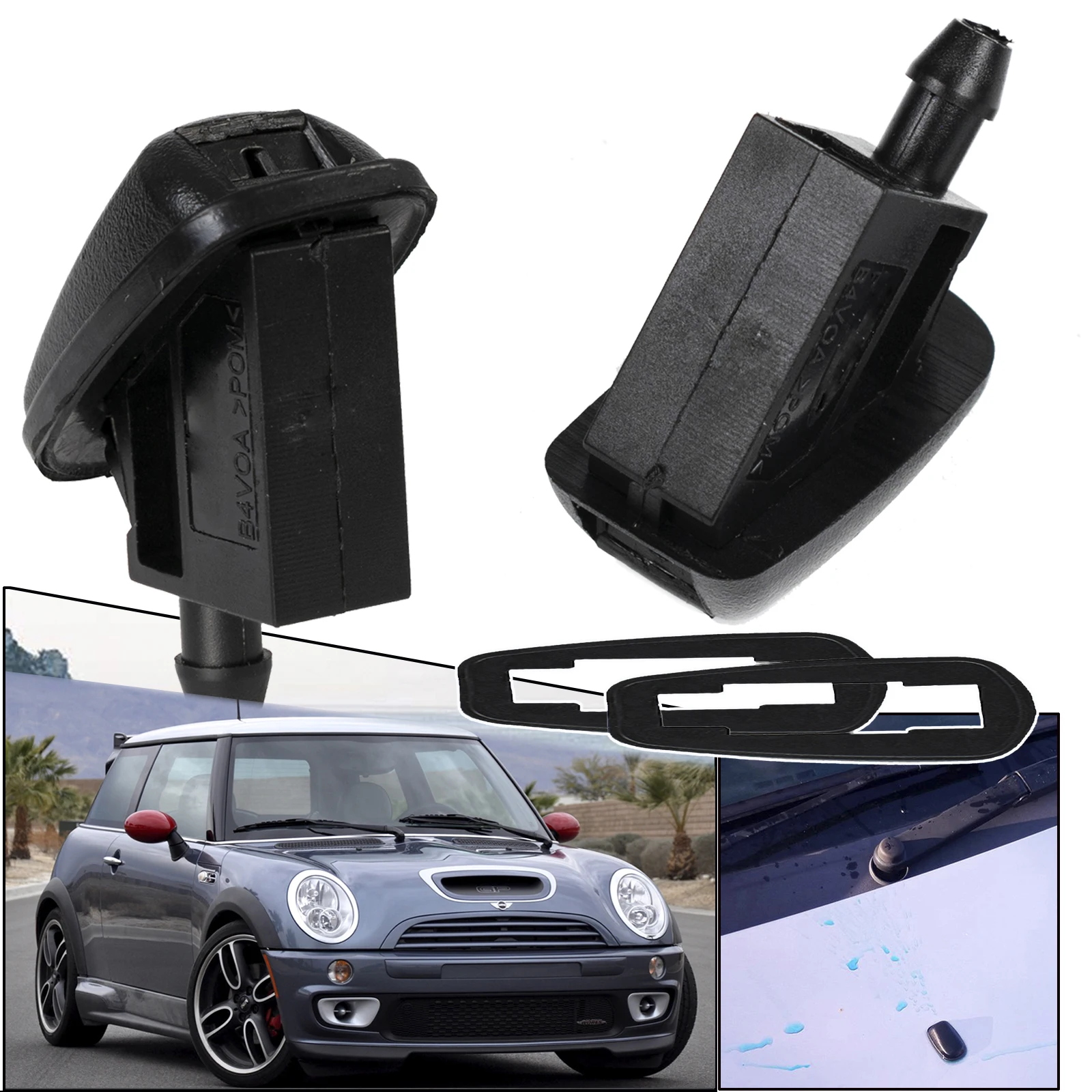 2x Windscreen Window Wiper Washer Spray Nozzle Jet Hood For Mini Cooper 
