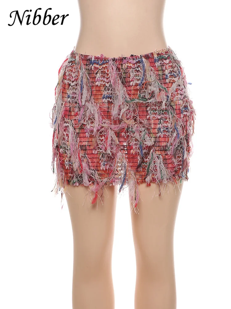 Nibber Colorful Tassel Skirts Peach Hip Women Thin Knit Wild Sexy Midnight Summer Trend Stretch Skinny Party Streetwear Bodycon