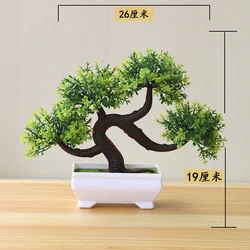 Artificial Bonsai Tree with Potted Flowers for Home and Garden Decor (Longxushu green)