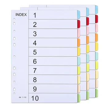 Divisori per file A4 Divisori per cartelle in 10 parti Divisori perforati multiforo colorati Divisori per indice con linguette per file ad arco a leva