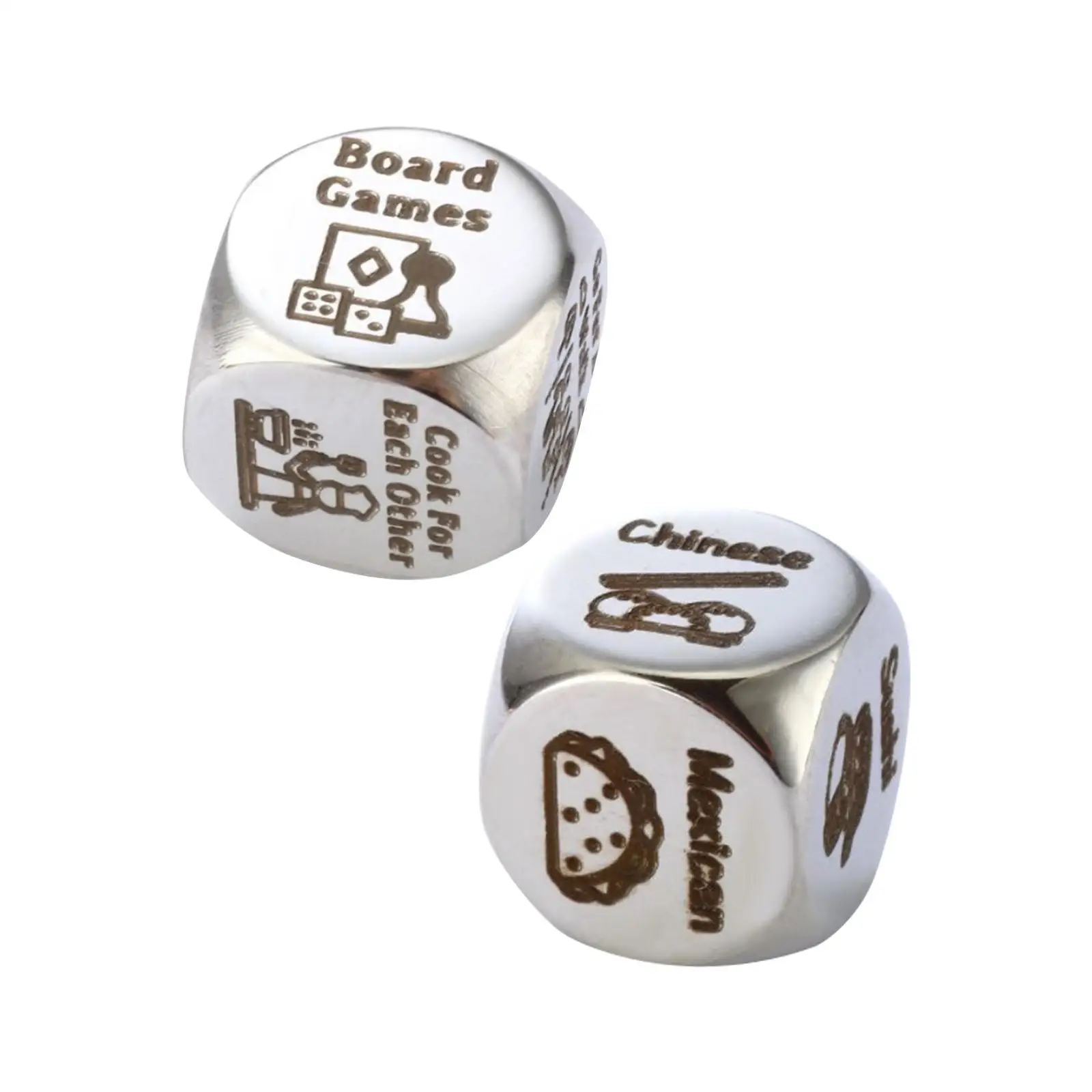 2Pcs Food Dice Stainless Steel Boyfriend Girlfriend Date Night Dice for Valentines Gifts Birthday Anniversary Wedding Honeymoon