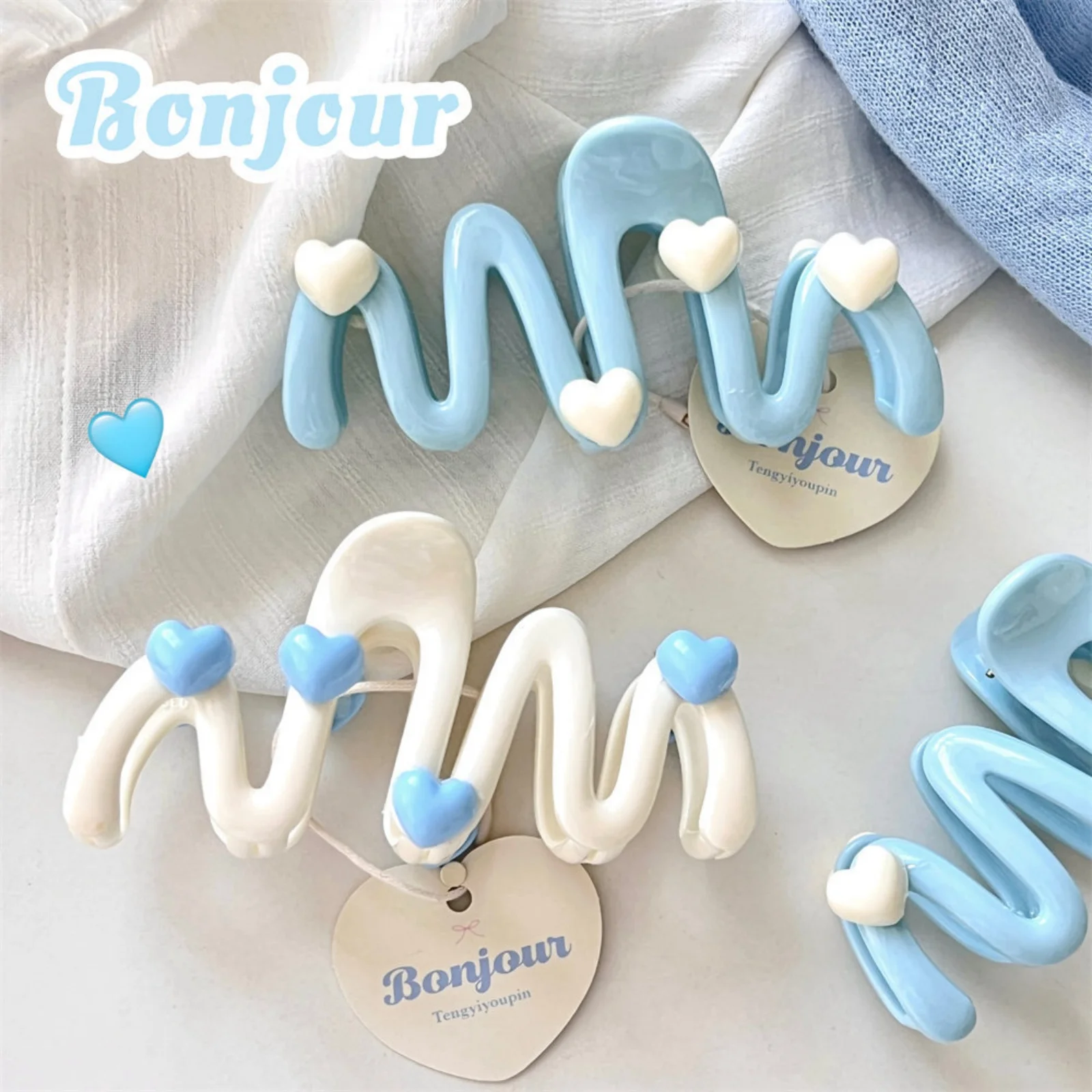 1PC Stylish Spiral Hair Clips with HeaAccents, Blue and White Color, Ideal for Women's Daily & Party Hairstyles, Fashion Hair