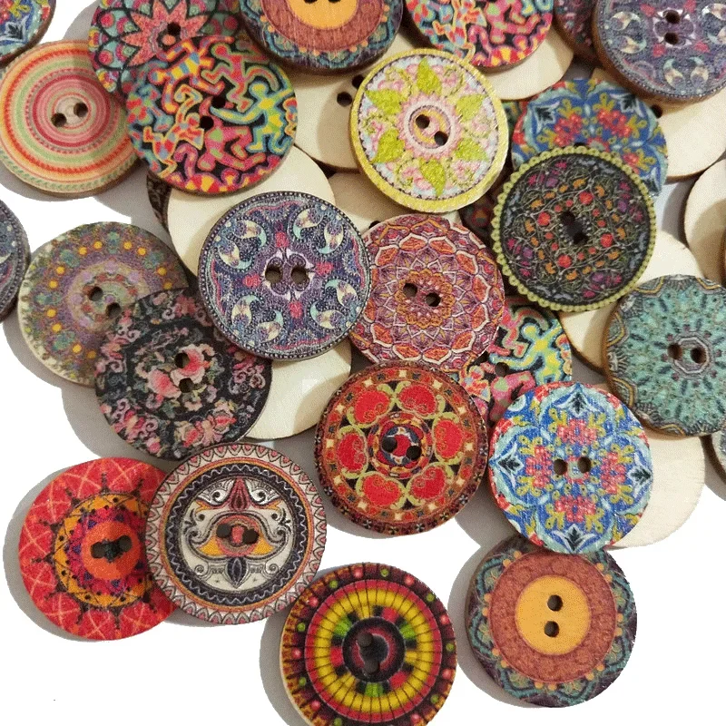 Wooden Retro Buttons 50pcs 2 Holes for Sewing Scrapbook DIY Crafts