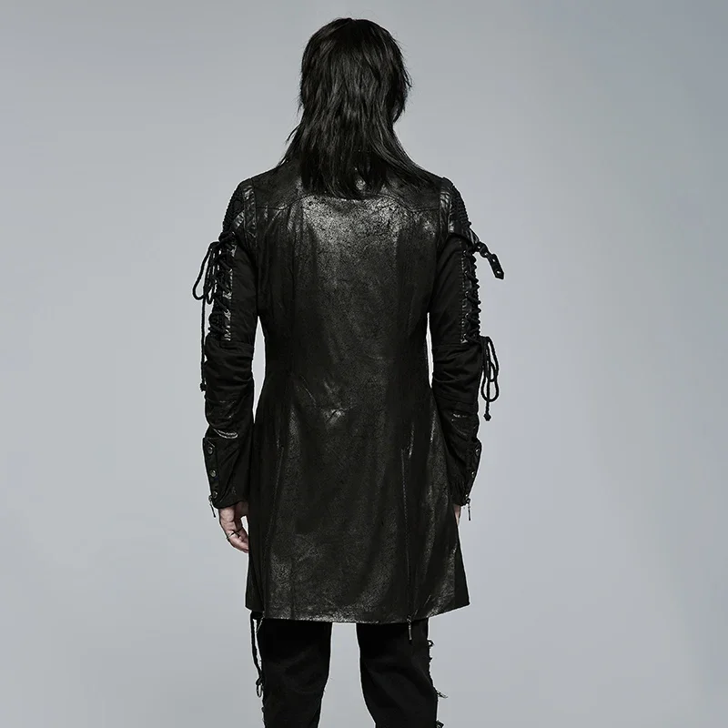 Description Picture 5 of itemPUNK RAVE Men's Punk Style Military Jackets Faux Leather Slit Unisex Gothic Retro Men Long Coats Autumn Winter Black & Red