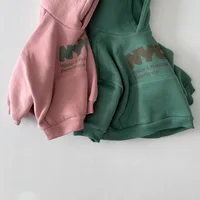 2025 automne nouveaux enfants à manches longues sweat-shirt décontracté garçons filles polaire à capuche enfants lettre imprimer chaud hauts à capuche vêtements de bébé 6