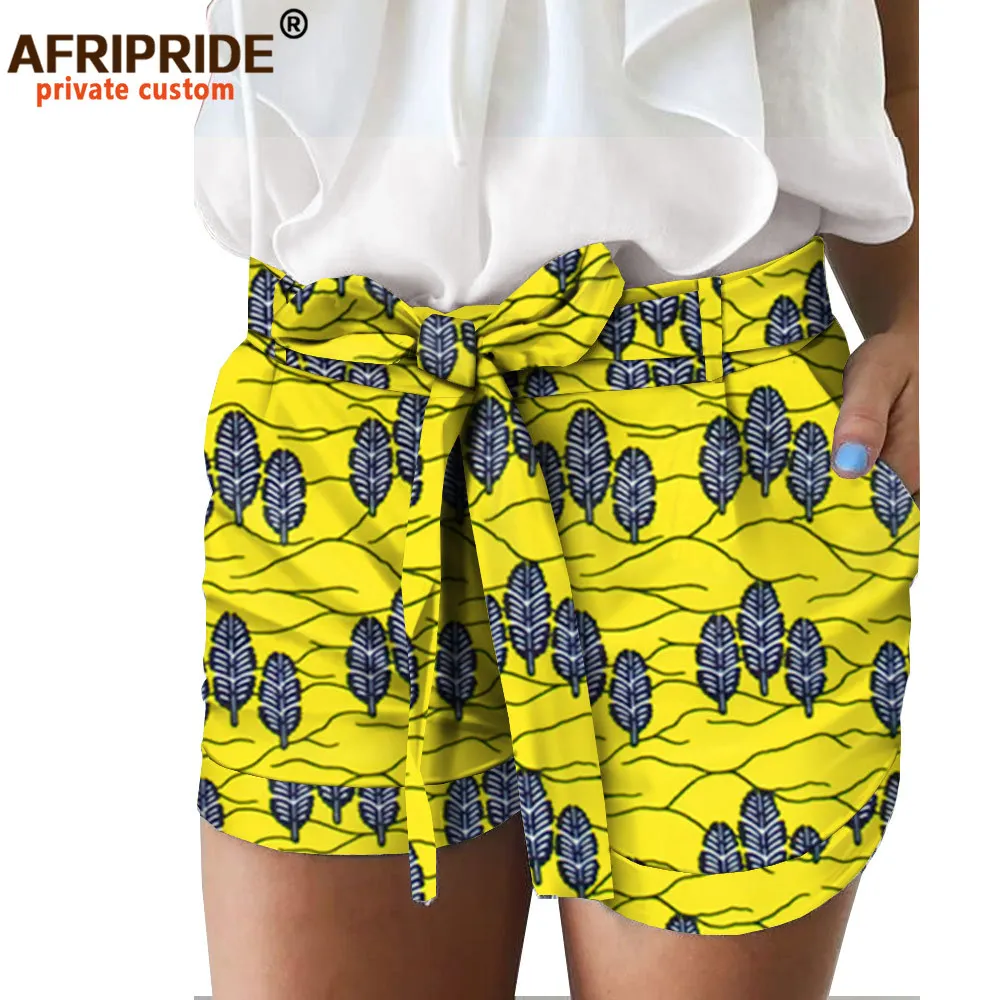 African Print Summer Shorts for Women AFRIPRIDE Women Casual Shorts with Pocket Belt Dashiki Ankara Print A1821005