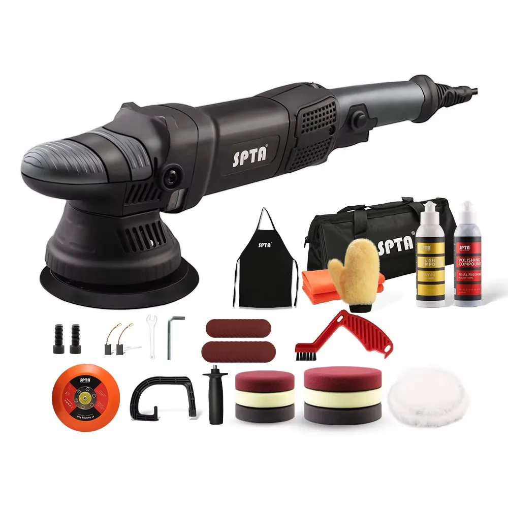 SPTA 5inch 780W Dual Action Polisher Orbit 15mm Auto Polisher DA Car Home DIY with Waxing Polishing Pads Set