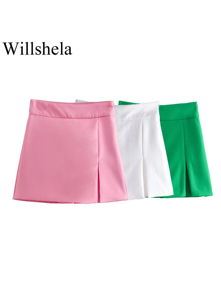 Willshela Women Fashion Solid Side Zipper Skirts Shorts Vintage High