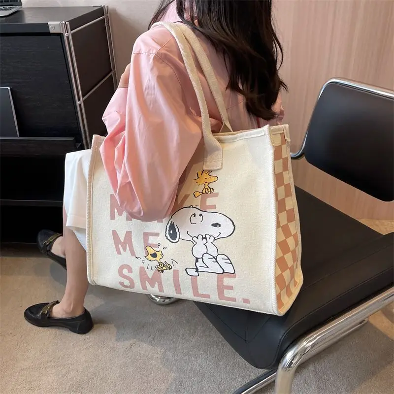 

Japanese Cartoon Snoopy Thick Shopping Bag Women 2023 New Ins Canvas Large Capacity Shoulder Bag Handbag Designer Luxury Purse