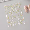 5D Embossed Kawaii Floral Gold Line Sliders Spring White Flowers Nail Stickers DIY Simple Petals Wedding Nails Decals Accesories 6
