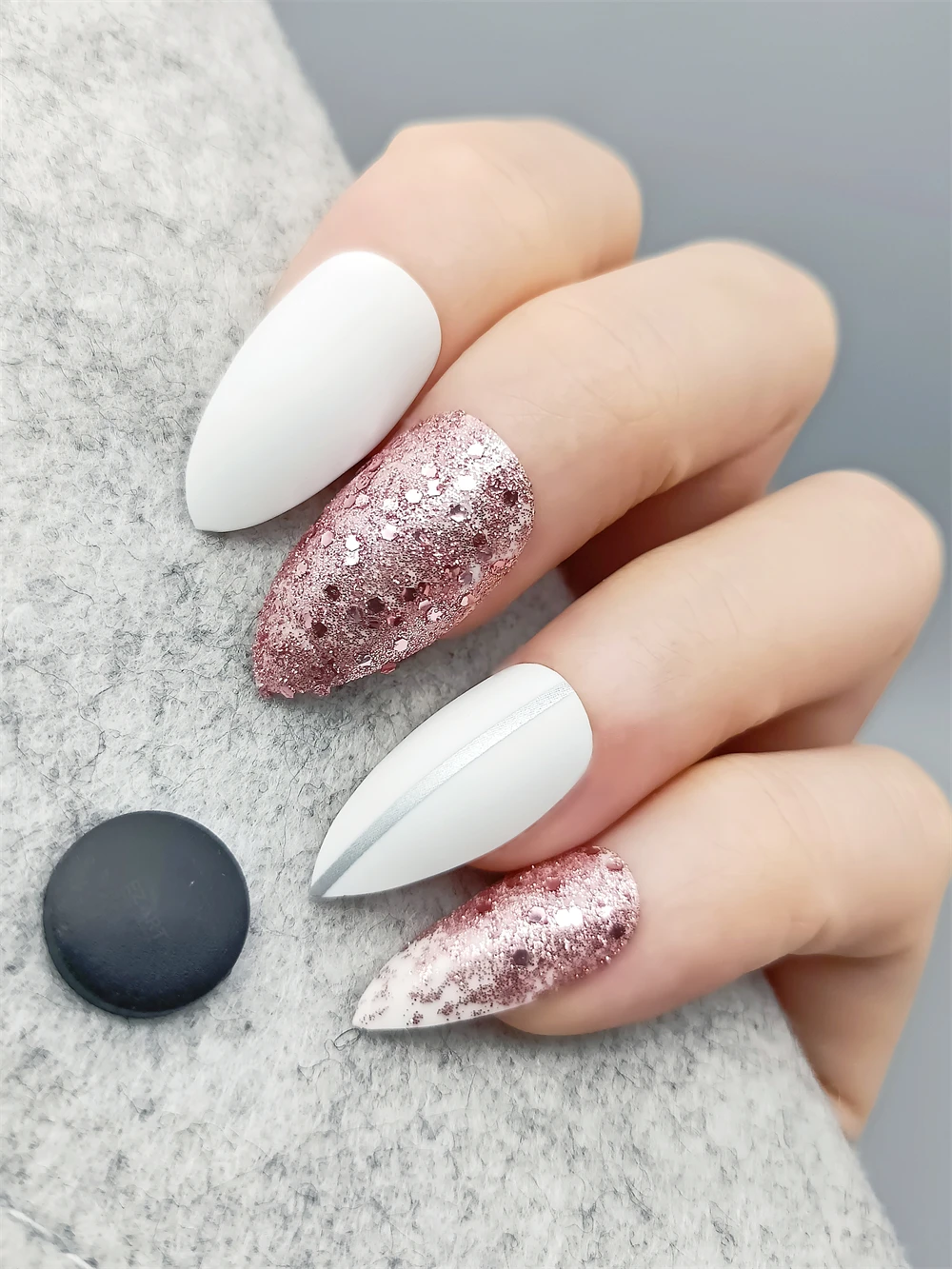 Glitter Pink Press On Nails Almond Medium Length Glamorous Fake Nails White with Silver Line for Party Wedding Decoration 24pcs|False Nails| - AliExpress Glitter Pink Press On Nails Almond Medium Length Glamorous Fake Nails White With Silver Line For Party Wedding Decoration 24Pcs|False Nails| - Aliexpress