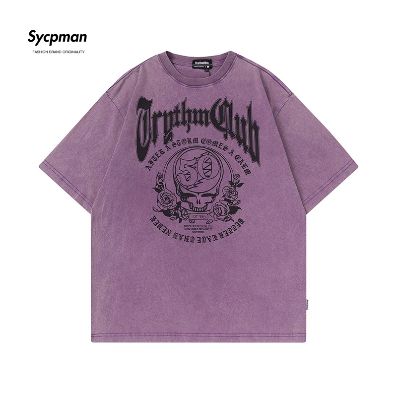 

Sycpman American Flower Print T Shirt Men and Women Oversized Casual Tees Spring Summer Streetwear Top