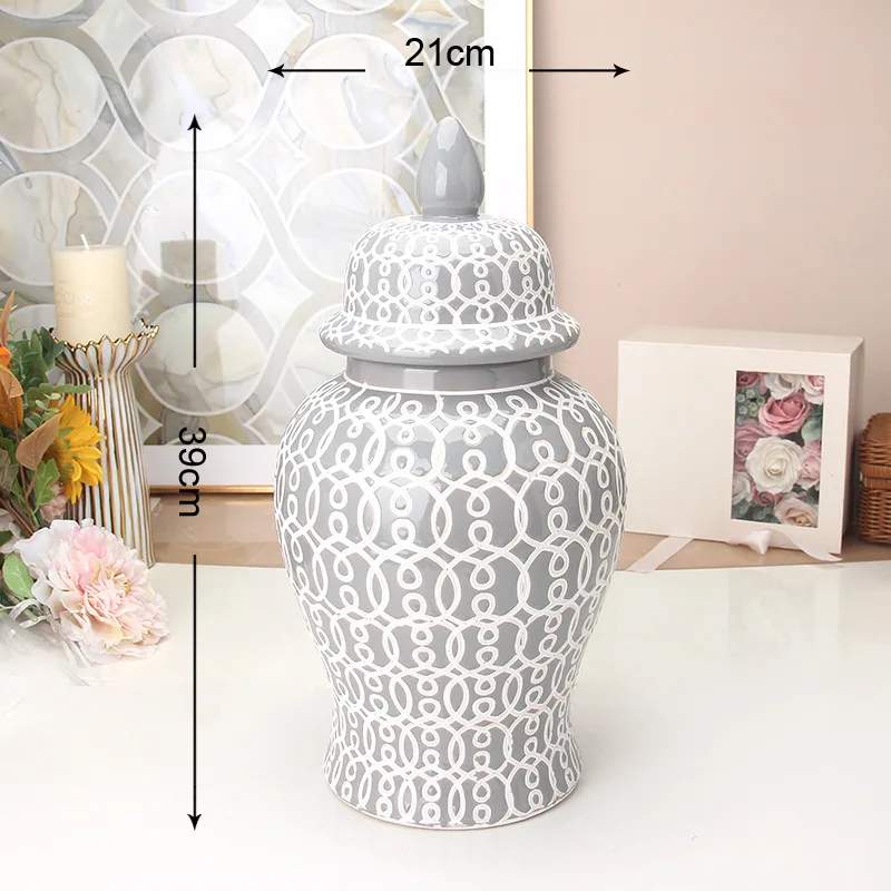 Nordic White flower vase Home Living Room Decoration Ceramic General Jar Tea Seal Jar Ceramic Storage Jar home decoration 4