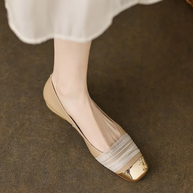 Fairy Style Mesh Metal Toe Low Heel One Pedal Commuting Wind Single Shoes  Spring Shallow Square Toe Simple Single Shoes