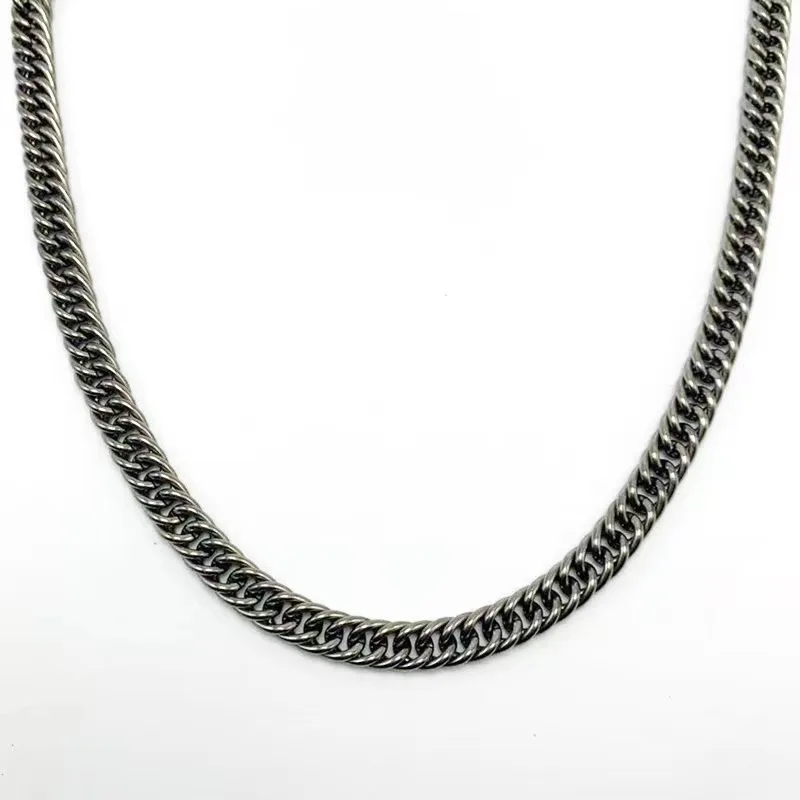 New Pure Titanium Necklace 7mm Double Woven Horsewhip Chain Denim Chain Lightweight Anti Allergic Hip-hop Street Style Neutral