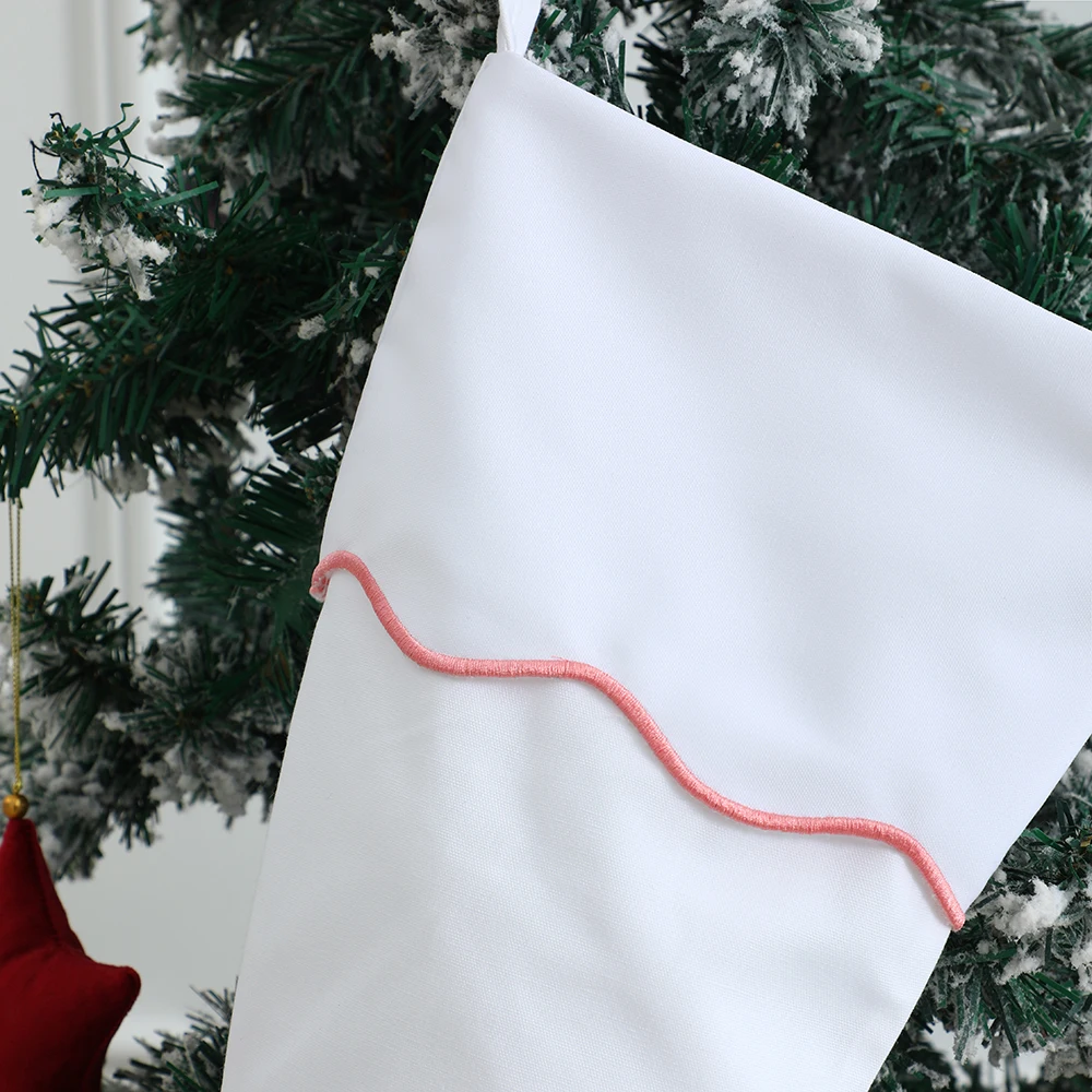 Embroidered Scallop Cuff Christmas Stocking for Kids - Minimalist Holiday Decor and Gift Storage Bag