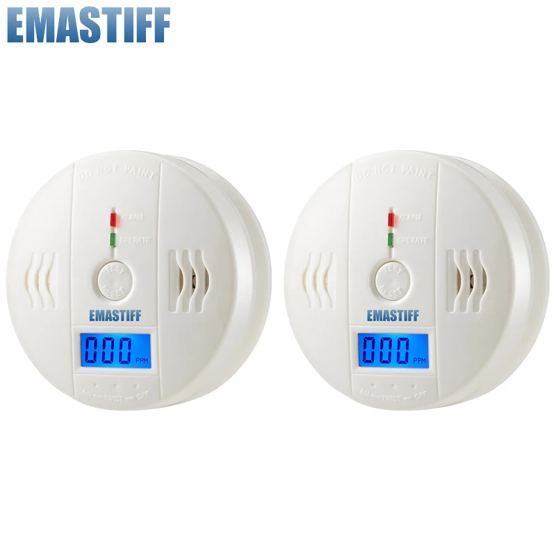 2PCS Carbon Monoxide Detector Alarm Photoelectric Sensor 85dB Sound Warning LCD Digital Display Home Indoor CO Poisoning Siren