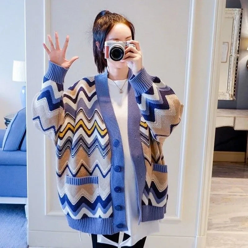 Pregnant Women'S Autumn And Winter Sweater Coat Fashion Korean Loose Top Spring And Autumn Knitted Cardigan Set