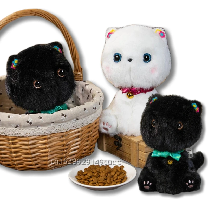 

25cm Kawaii Cat Plush Toy Black Cat White Cat Bow Tie Flower Cat Plush Doll Gift For Boys And Girls Decorate Bedroom Sofa