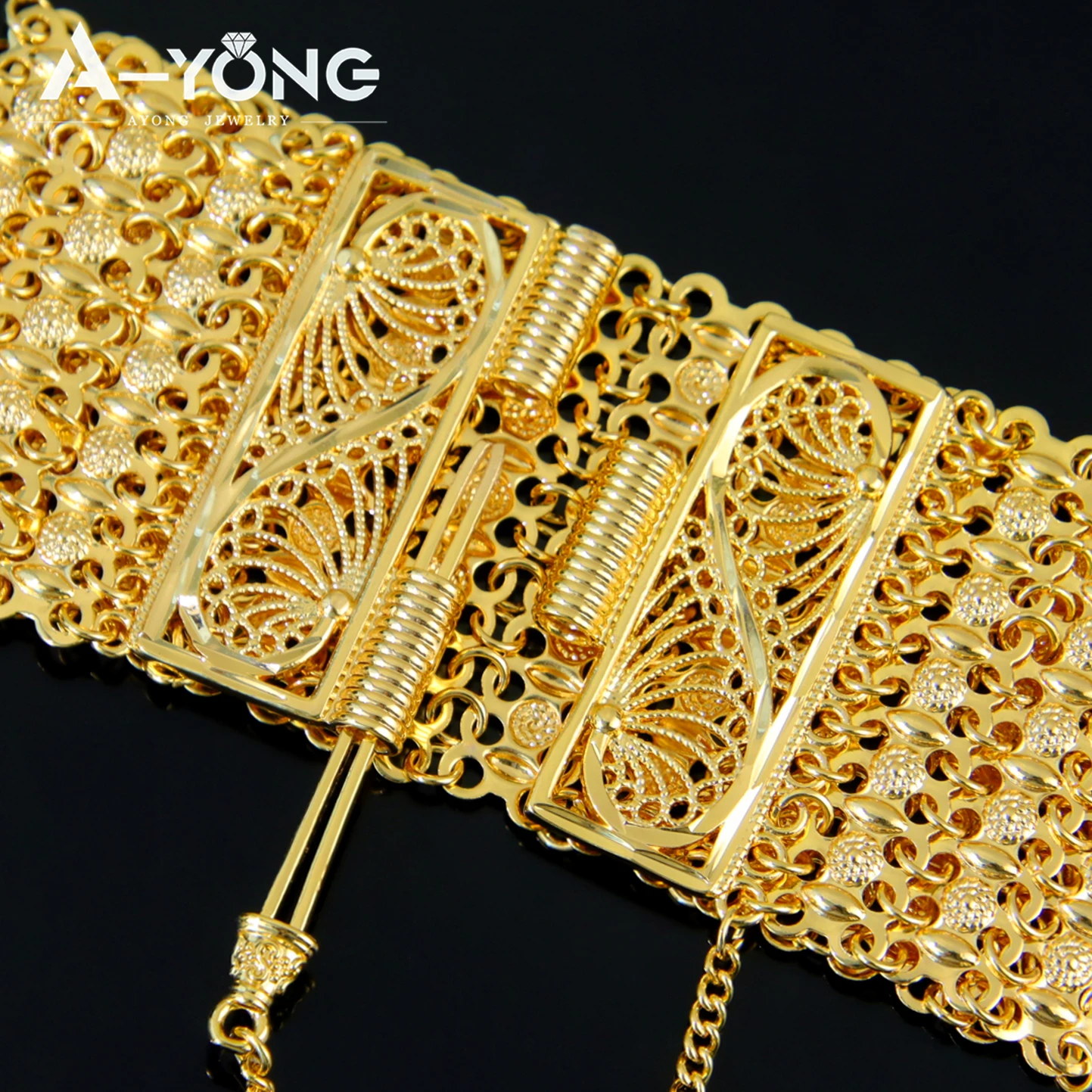 Luxus Algerien Braut Hochzeit Manschette Armband 21k vergoldet Nigeria handgemachte Handketten Pulseras Mujer türkische Braut Zubehör – Detail 10