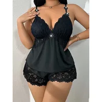 Ensemble nuisette en dentelle grande taille et short sexy, tenue de détente couleur unie, séduisante et charmante 3