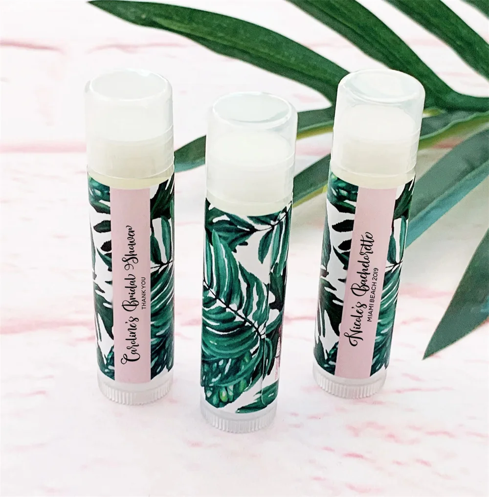 

16PCS Beach Wedding Favors Tropical Bridal Shower Favors Palm Leaf Bachelorette Party Favors Personalized Lip Balm Favors