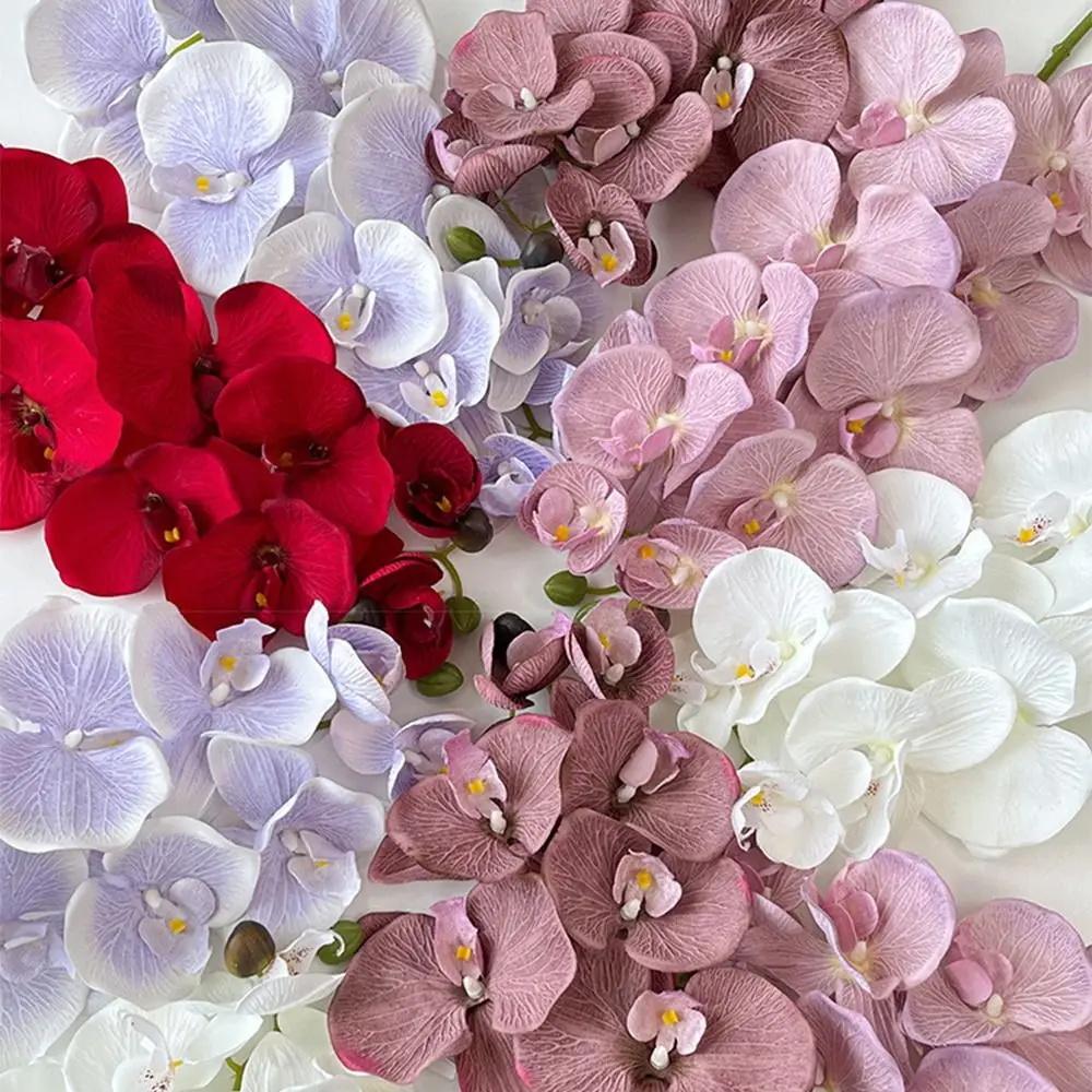 10 Köpfe Künstliche Schmetterlingsorchidee, echt anfühlend, mehrfarbig, gefälschte Phalaenopsis, 98 cm, mit Eisendraht-Innenfutter, Simulationsblume – Detail 3