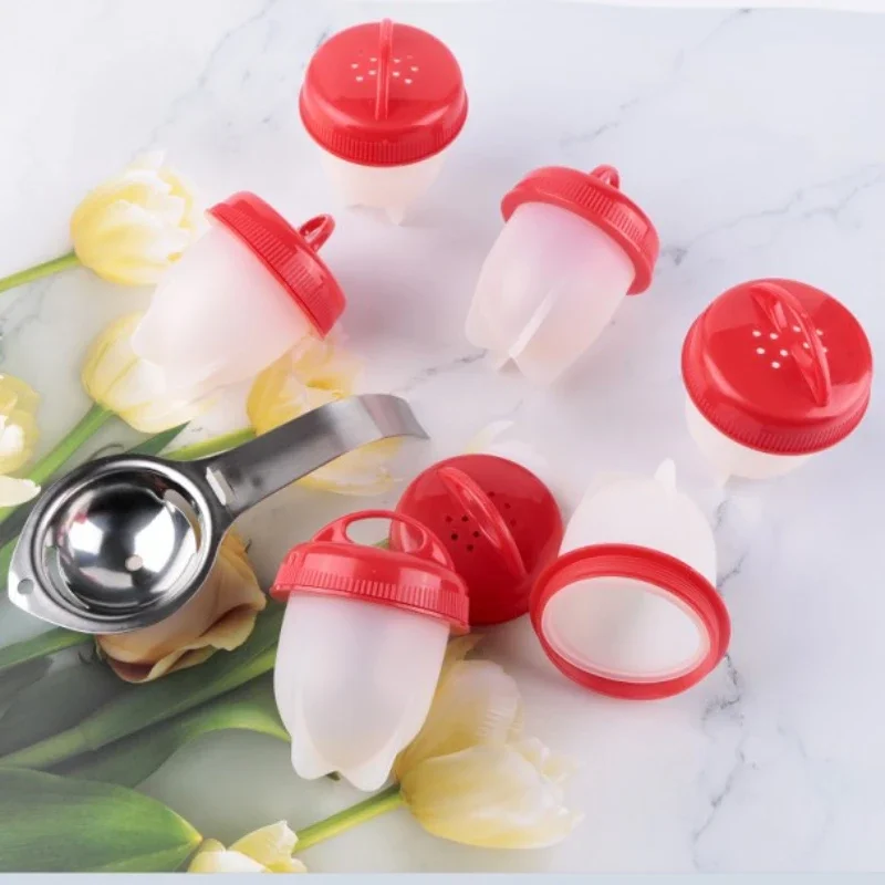6pcs/set Egg Cooker Flexible Silicone Kitchen Boiled Pack Egg Poachers Separator Steamer Mold Cup Cooking Gadgets Tool egg cooker