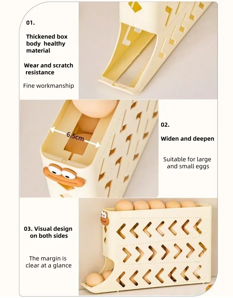 4 Tiers Automatic Rolling Egg Holder Rack New Large Capacity Egg Organizer Storage Box for Refrigerator Dispenser 30 Eggs