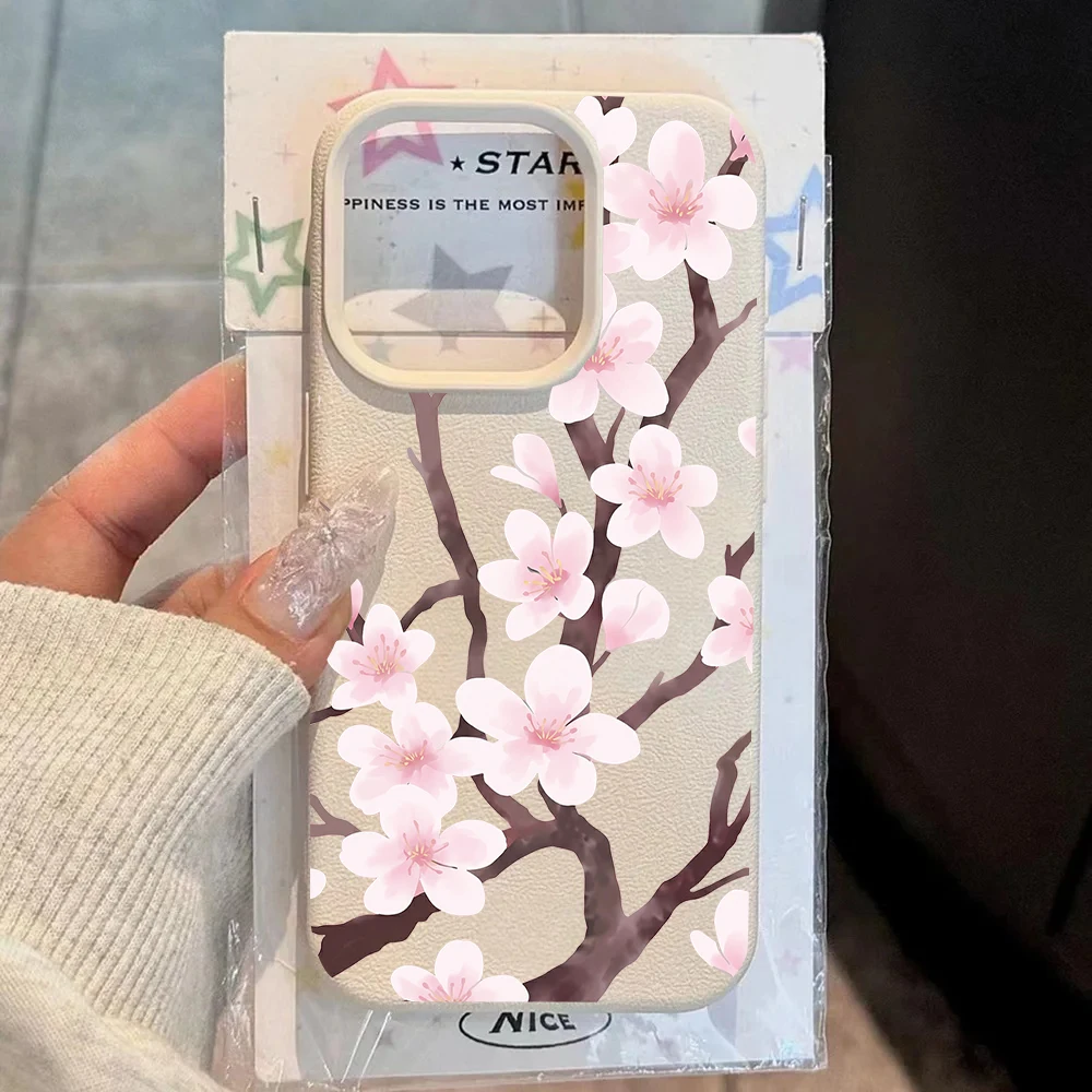 Peach Blossom Leather Silicone Phone Case Cover