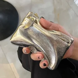 Compact Genuine Leather Coin Purse & Card Holder Wallet (Silver)