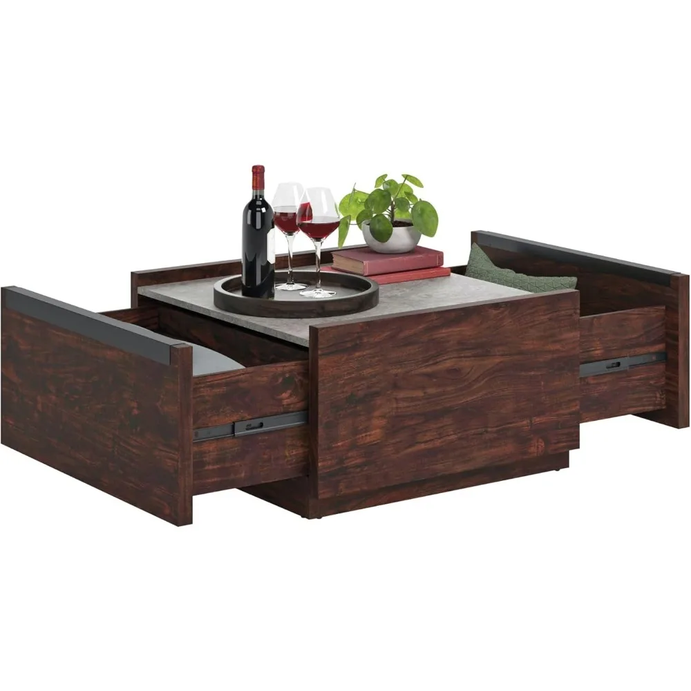 Coffee Table, L: 31.02" x W: 30.95" x H: 16.06", Rich Walnut Finish 6