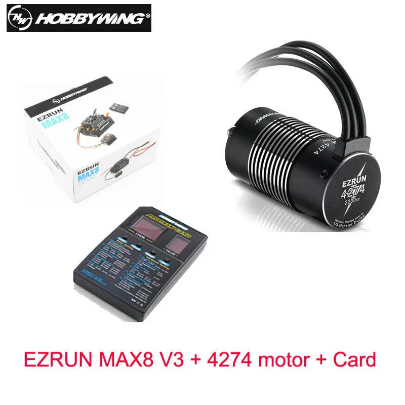 Hobbywing EzRun Max8 v3 150A Waterproof Brushless ESC + 4274 2200KV Motor +LED Programing for 1/8 RC Car Truck | Игрушки и хобби