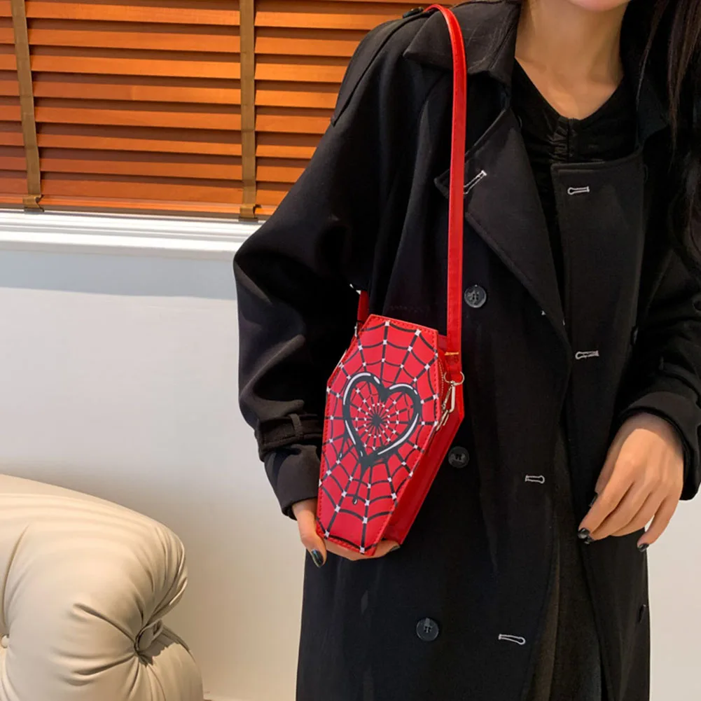 Women Creative Commuting Bag Large Capacity Coffin Shaped Simple Shopping Bag Spider Web Novelty Messenger Trendy Sling
