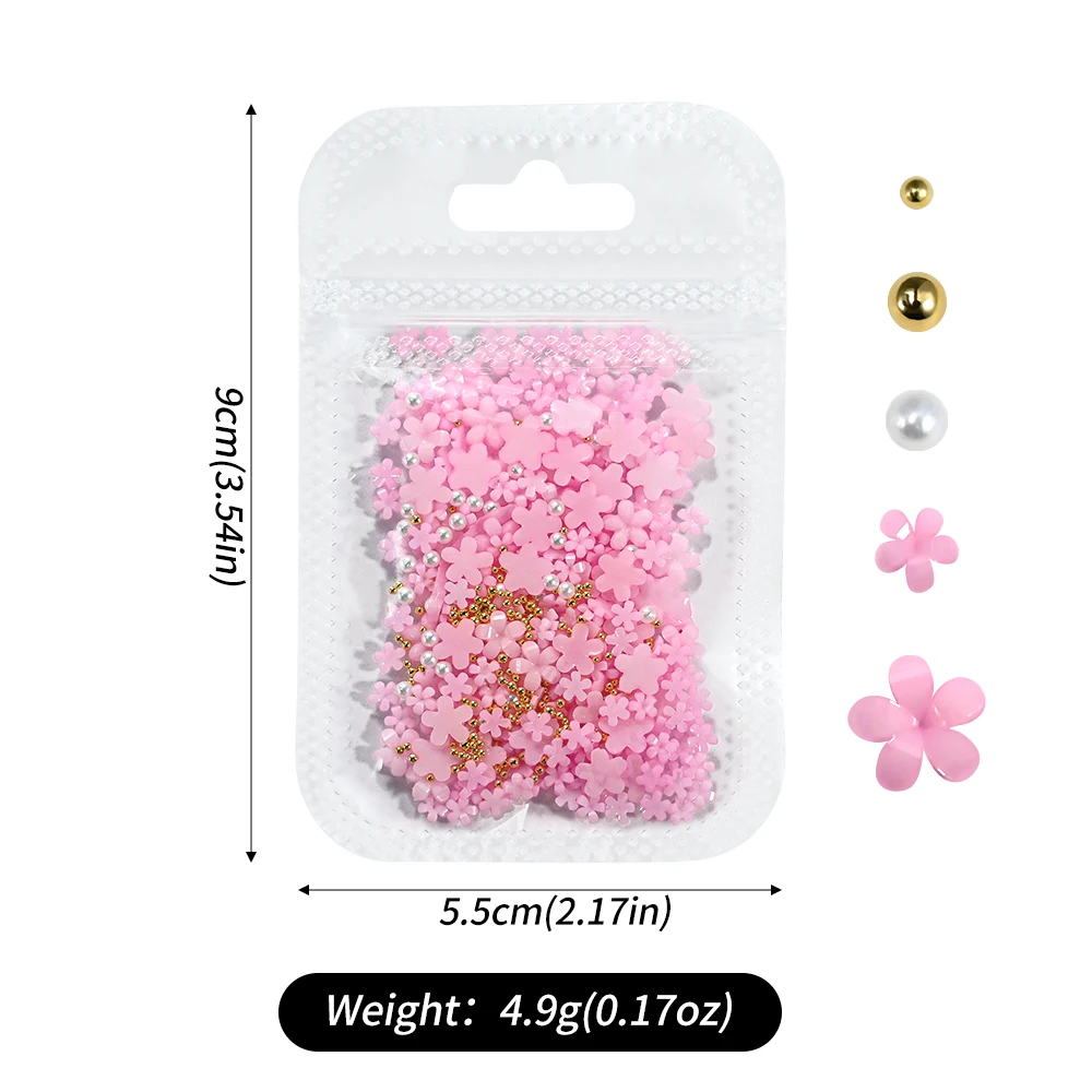 3D 화이트 아크릴 꽃 네일 아트 장식 믹스 골드/펄 비즈 5g/봉투 레진 꽃잎 네일 참 4/6mm 네일 액세서리