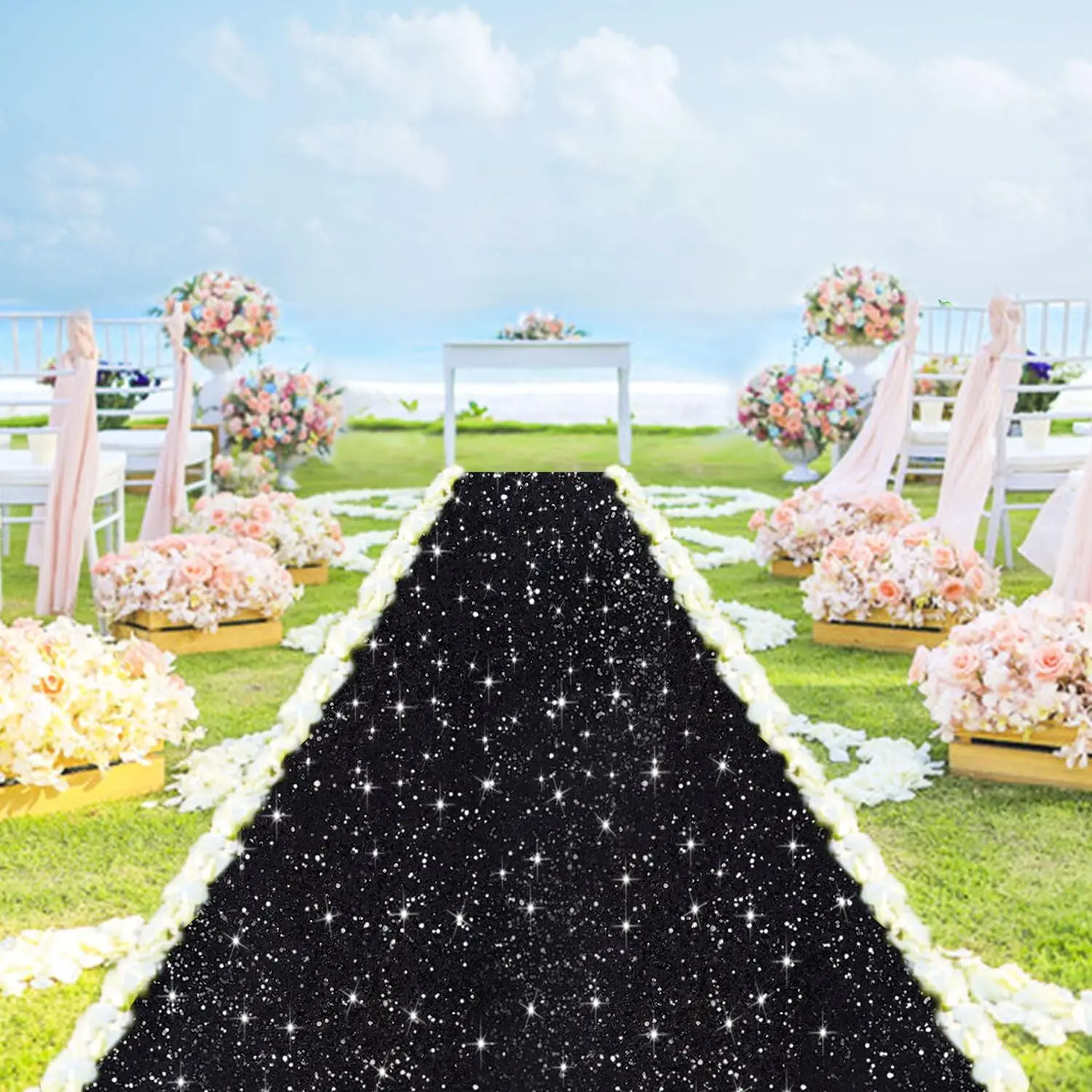 Sparkling and Elegant Wedding Aisle Carpet, Anti Slip Wedding Sparkling Black Carpet, Ceremony Party Stage Carpe