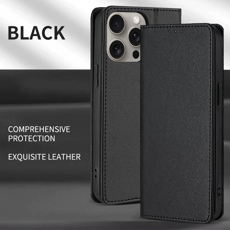 Solid Color Flip Cover Business Phone Case with Card Slot