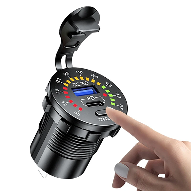 36W Dual USB Fast Charge Car Charger with LED Voltmeter and ON/OFF Switch