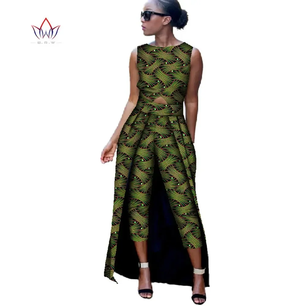 New Fashion Africa Cotton Print Romper African Bazin Riche Jumpsuit for Women Dashiki Fitness Jumpsuit for Lady WYD8 rompers wrapped chest sexy suspender jumpsuit elegant women fashion printed wide leg trousers loose african jumpsuit 2023 summer