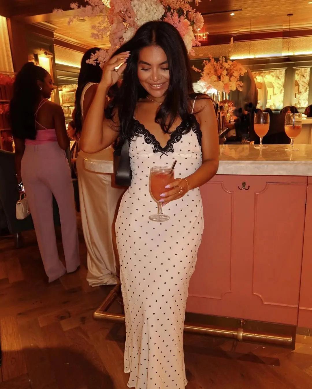 Retro Polka Dot Lace Maxi Dress V-Neck Summer Party Gown photo review