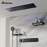 AITANA ทองเหลืองหรูหรา Gunmetal จอแสดงผล LED ระบบฝักบัวอาบน้ํา Thermostatic เพดานห้องน้ําฝังปกปิดผ้าม่านยักษ์สายฝน 1
