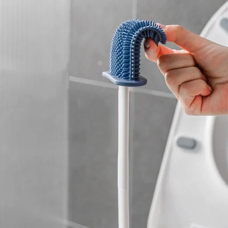 Bathroom Accessories Toilet Brush Holder Wall Hanging Toilet Cleaning WC Brush Holder Long Handled Silicone Water Proof Quick Drying Soft Bristles Bathroom Accessories