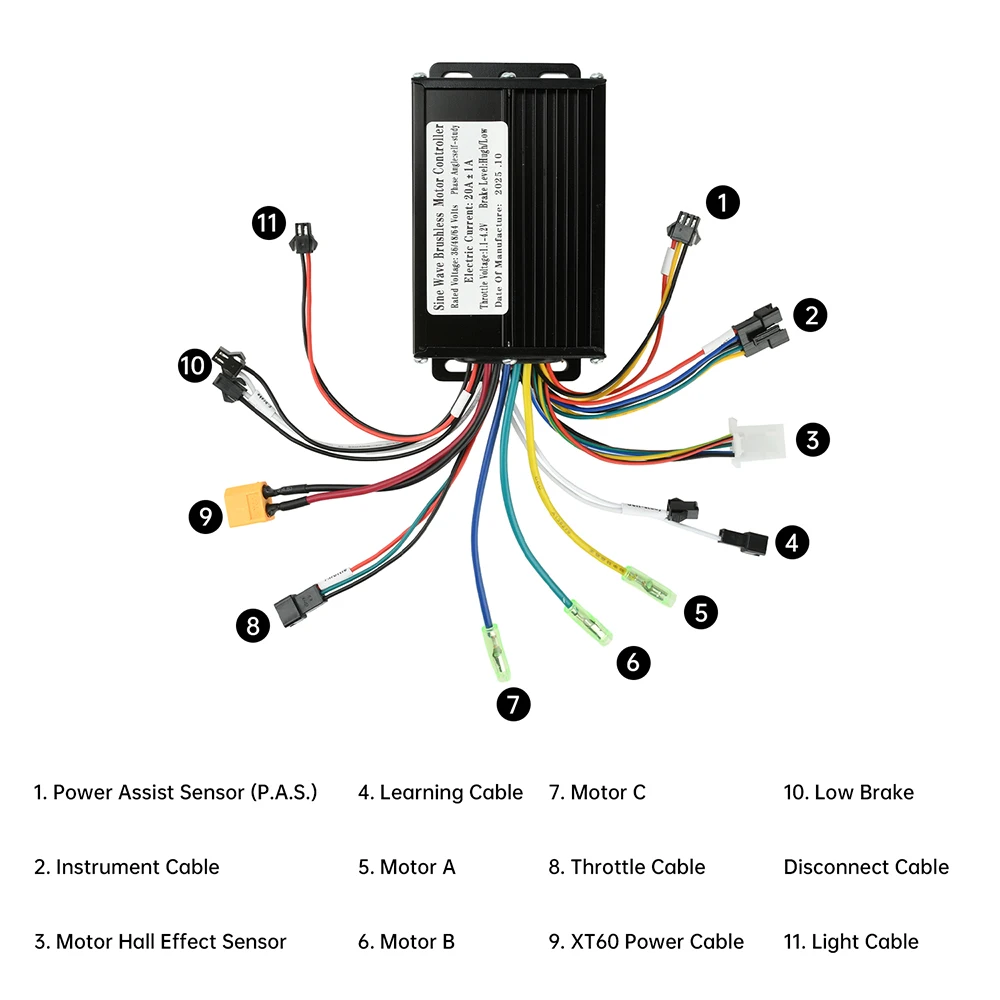 Controller di azionamento del motore del modulo di sistema di controllo elettronico per bicicletta elettrica 34V/48V 500W compatibile con il protocollo di interfaccia SM - immagine 5